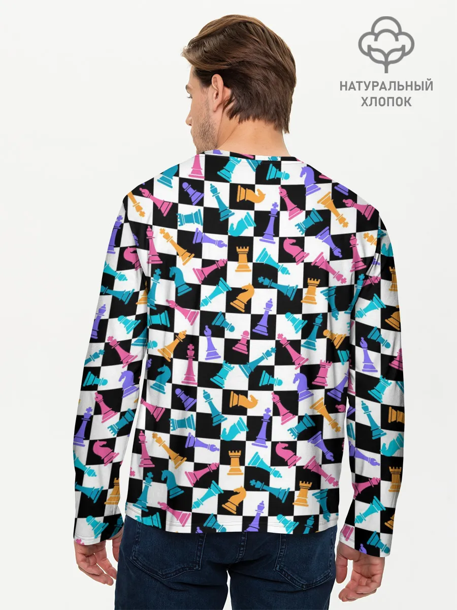 Мужской лонгслив базовый / Разноцветные Шахматные Фигуры