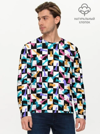 Мужской лонгслив базовый / Разноцветные Шахматные Фигуры