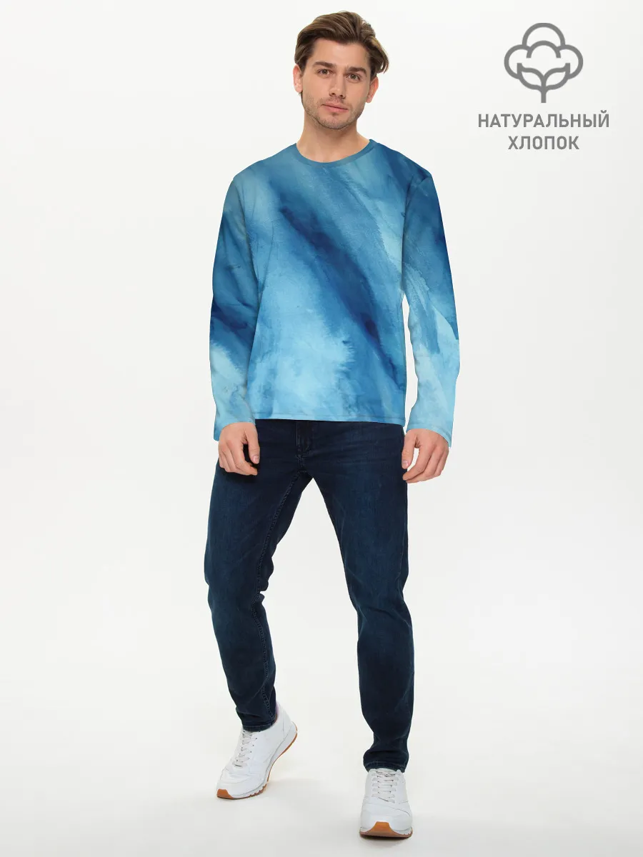 Мужской лонгслив базовый / Голубой мрамор