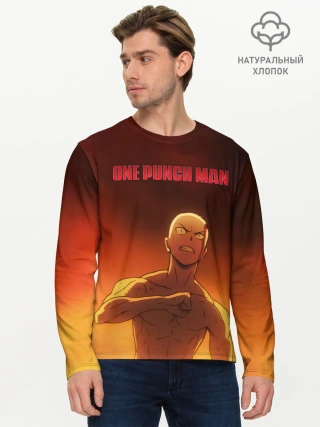 Мужской лонгслив базовый / Сайтама в огне One Punch-Man