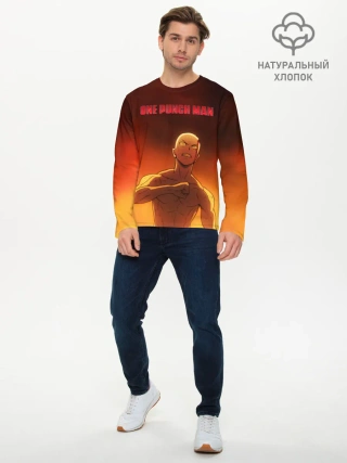 Мужской лонгслив базовый / Сайтама в огне One Punch-Man