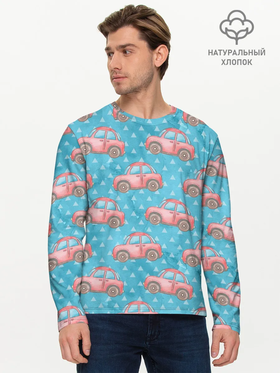 Мужской лонгслив базовый / Машинки детский рисунок
