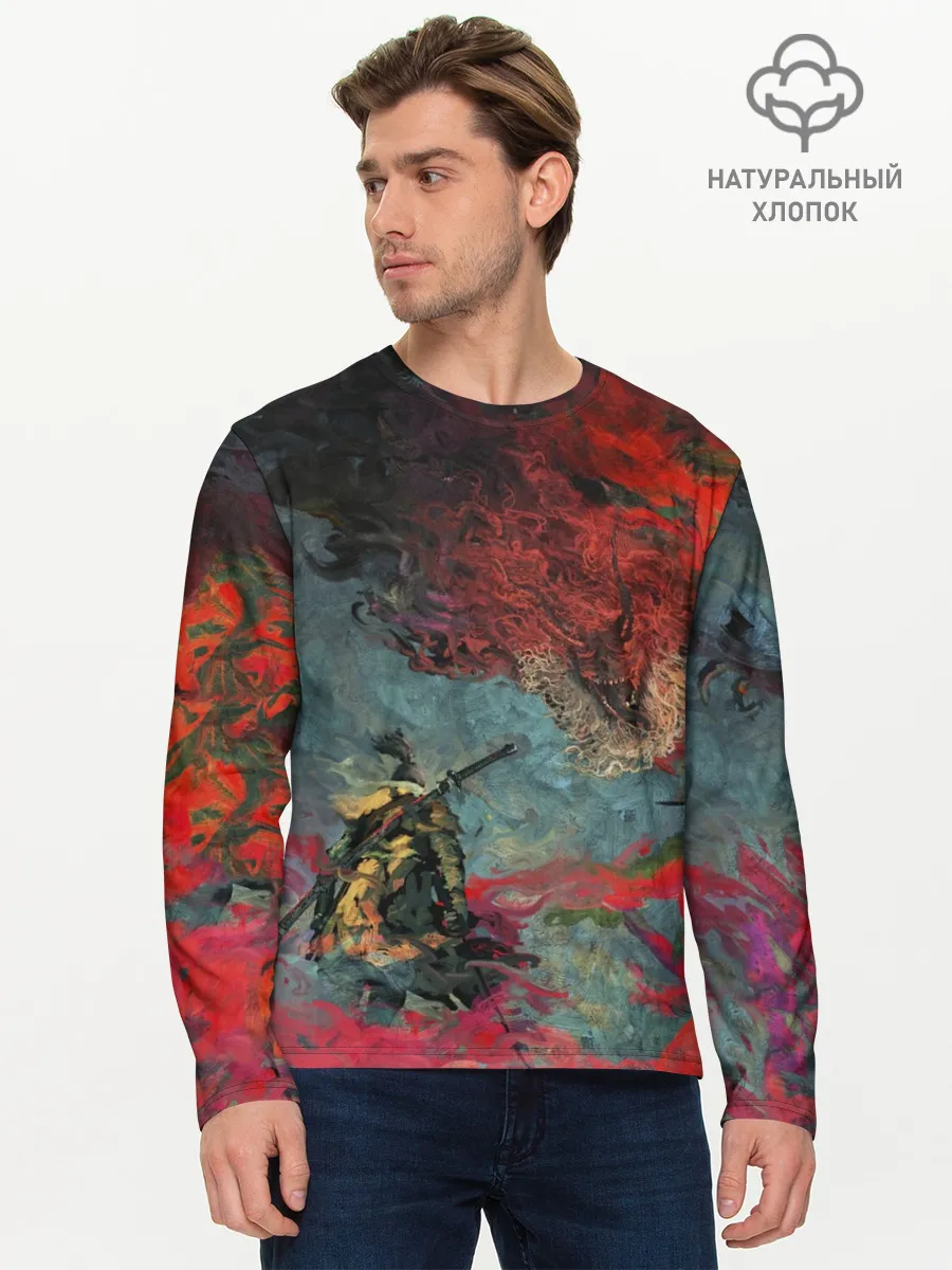 Мужской лонгслив базовый / Sekiro Самурай против дракона