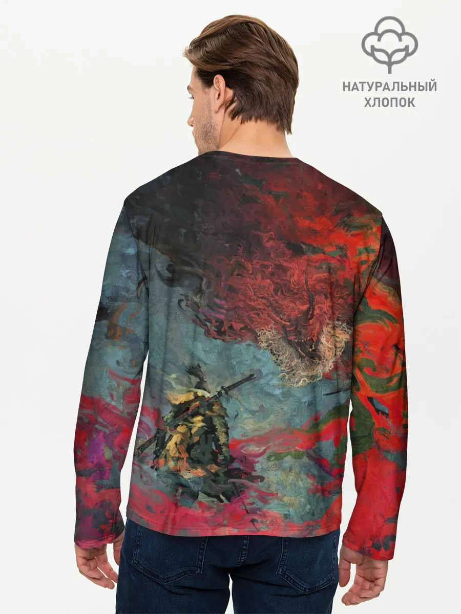 Мужской лонгслив базовый / Sekiro Самурай против дракона