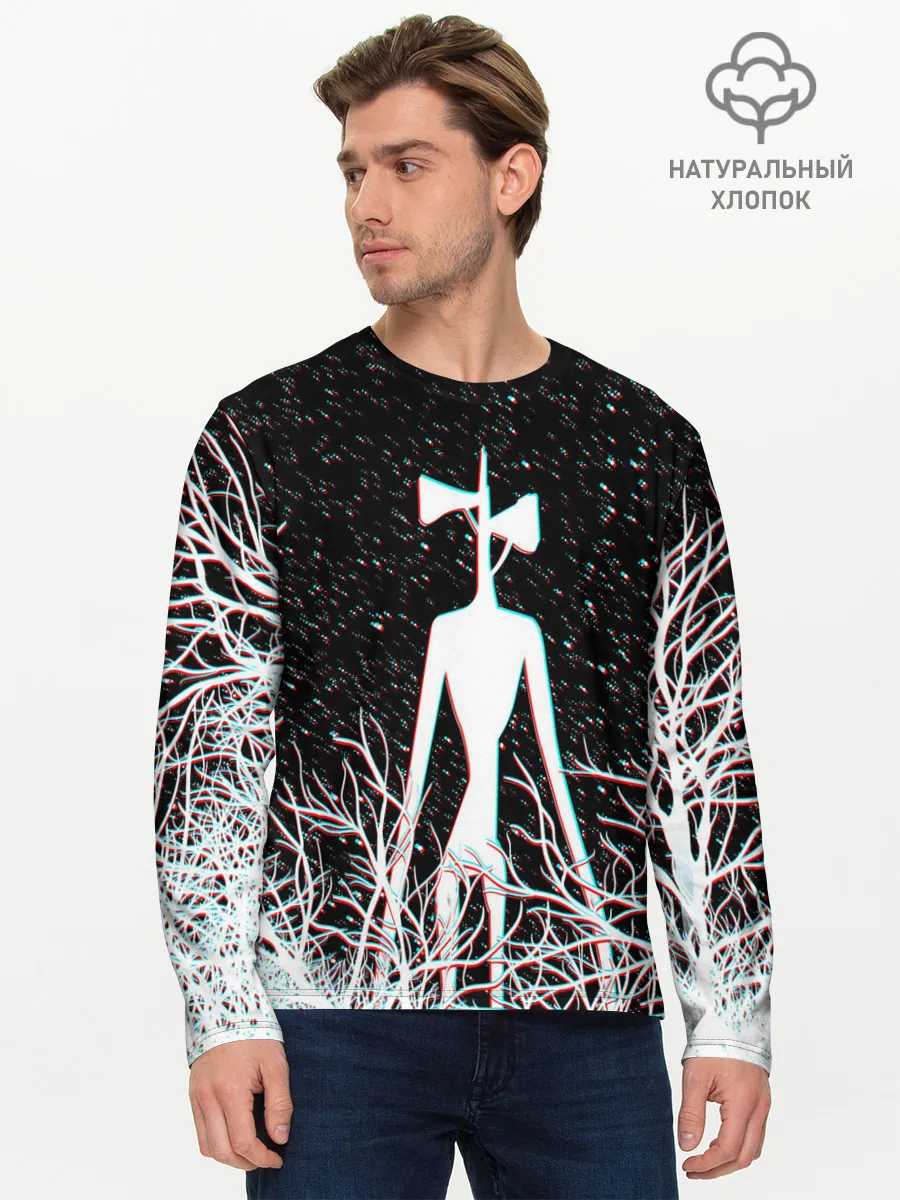 Мужской лонгслив базовый / СИРЕНОГОЛОВЫЙ ГЛИТЧ ЛЕС, КОСМОС