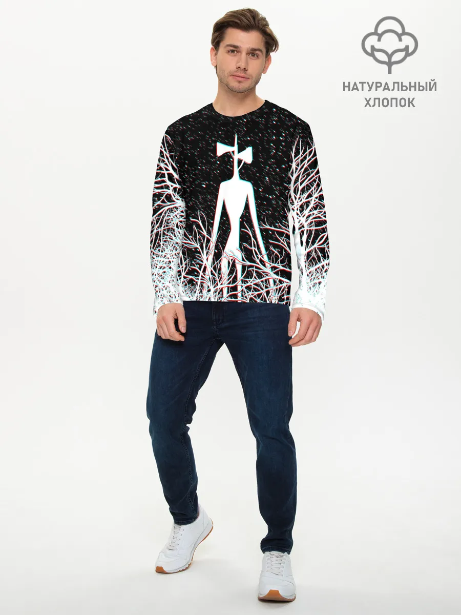 Мужской лонгслив базовый / СИРЕНОГОЛОВЫЙ ГЛИТЧ ЛЕС, КОСМОС
