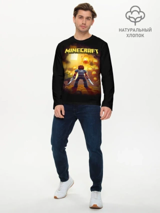 Мужской лонгслив базовый / Стив против огненных Гаст | Minecraft