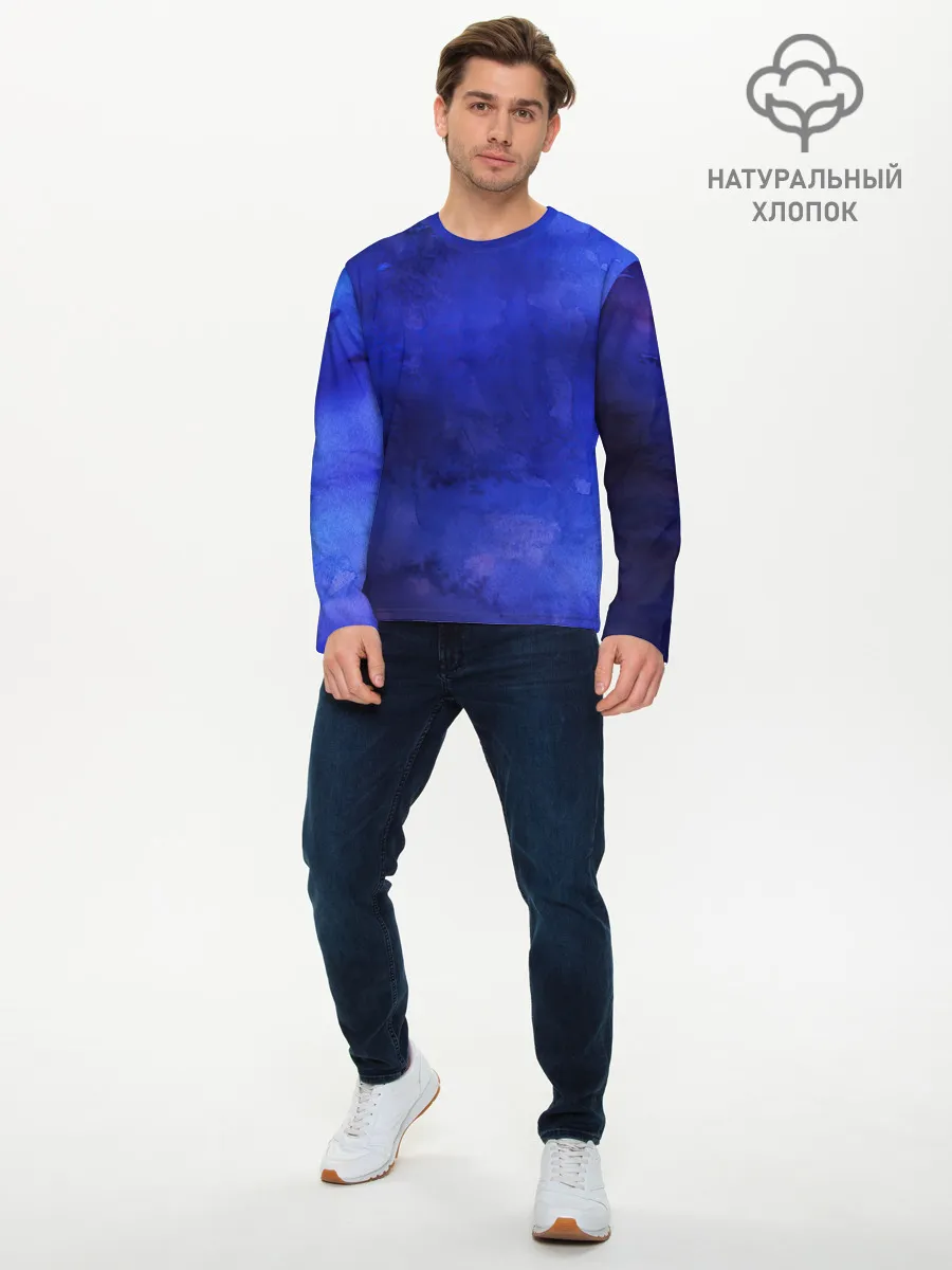 Мужской лонгслив базовый / Синее размытие