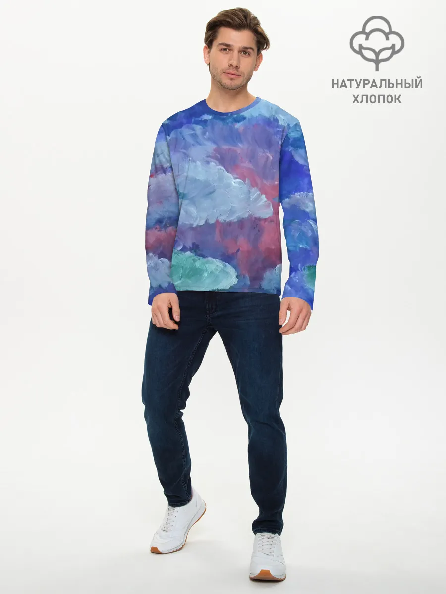 Мужской лонгслив базовый / Гуашевые облака
