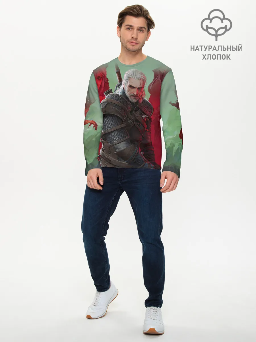 Мужской лонгслив базовый / ВЕДЬМАК | THE WITCHER | ГЕРАЛЬТ С МЕЧОМ