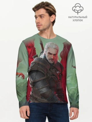 Мужской лонгслив базовый / ВЕДЬМАК | THE WITCHER | ГЕРАЛЬТ С МЕЧОМ