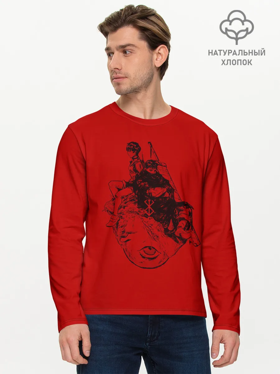 Мужской лонгслив базовый / БЕРСЕРК КАСКА И БЕХЕЛИТ КРАСНЫЙ