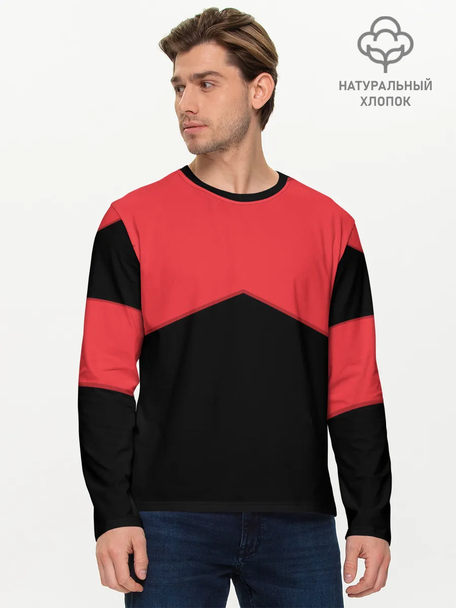 Мужской лонгслив базовый / ГЕОМЕТРИЯ МИНИМАЛИЗМ | КРАСНЫЕ ПОЛОСЫ
