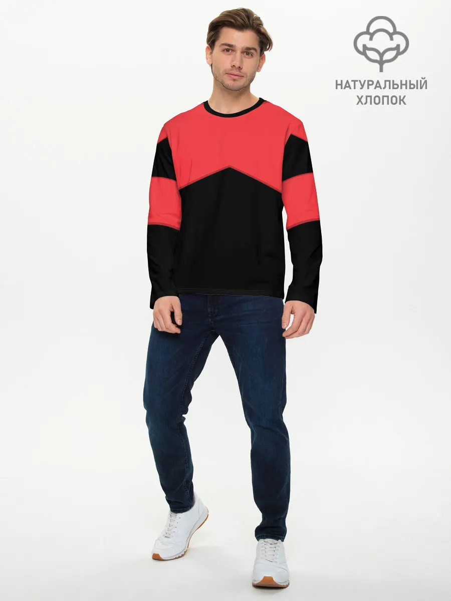 Мужской лонгслив базовый / ГЕОМЕТРИЯ МИНИМАЛИЗМ | КРАСНЫЕ ПОЛОСЫ