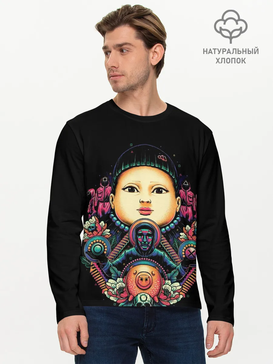 Мужской лонгслив базовый / Игра в кальмара Кукла маски черепа