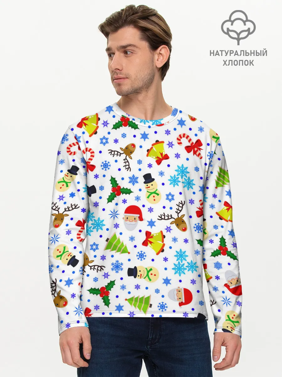 Мужской лонгслив базовый / Новогодний - Рождественский узор