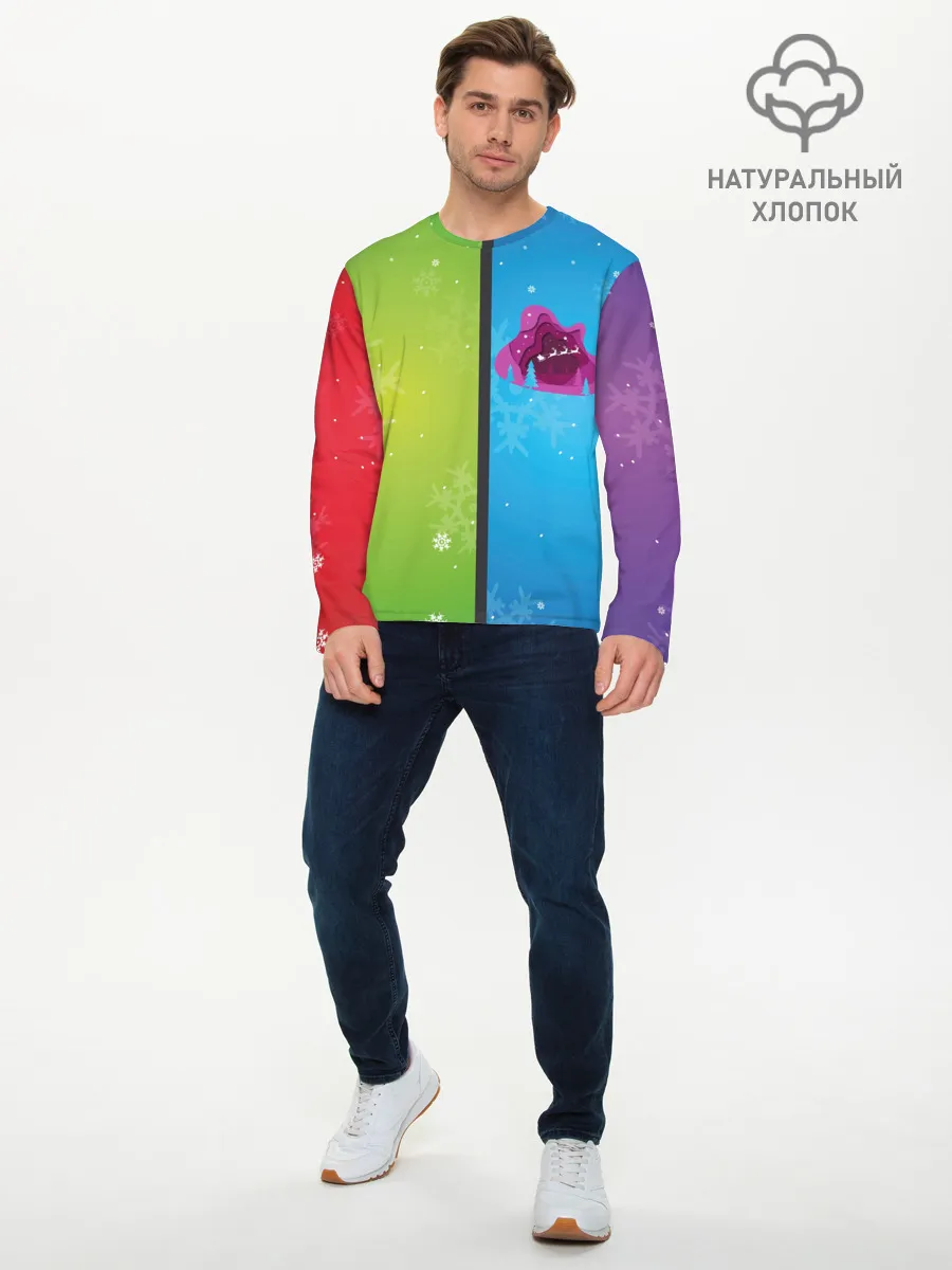 Мужской лонгслив базовый / Цветное рождество Snowflake