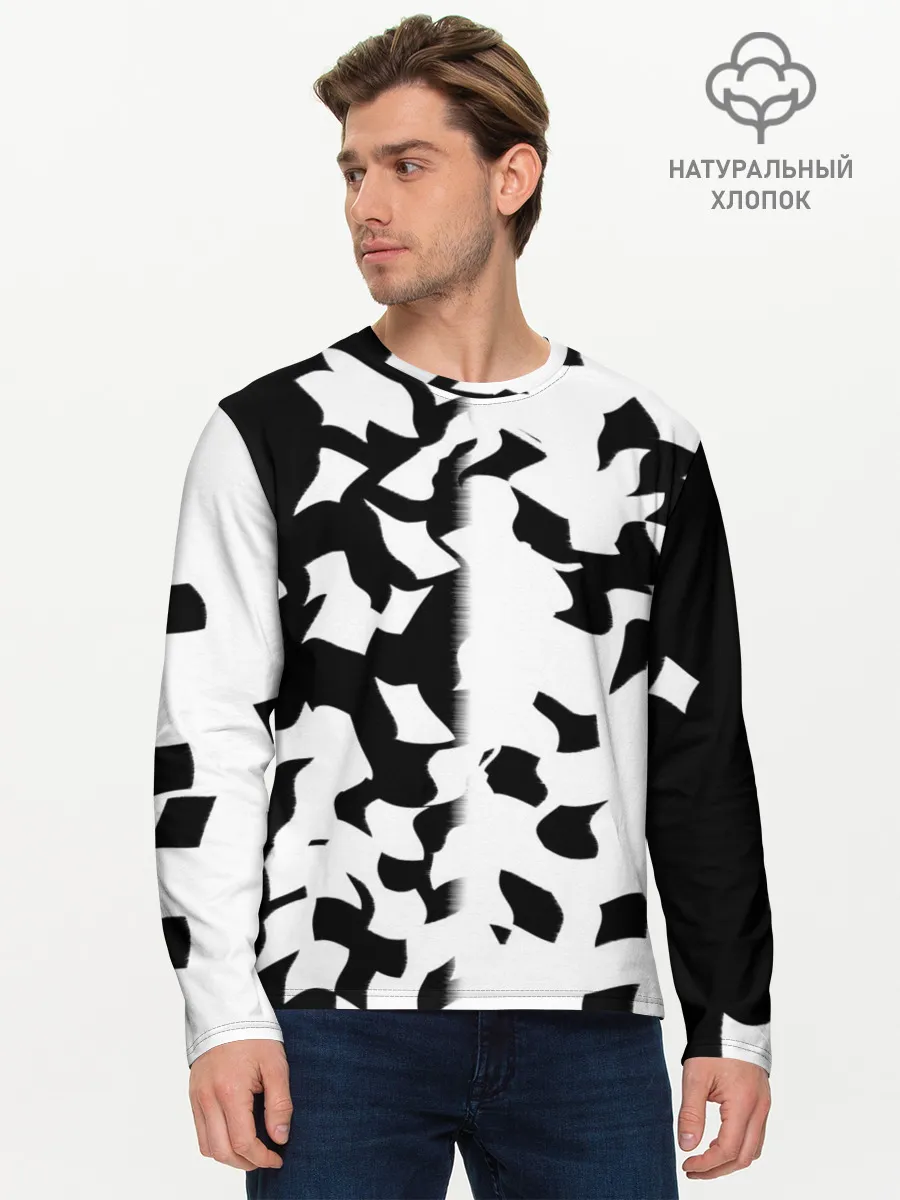 Мужской лонгслив базовый / черно-белый камуфляж