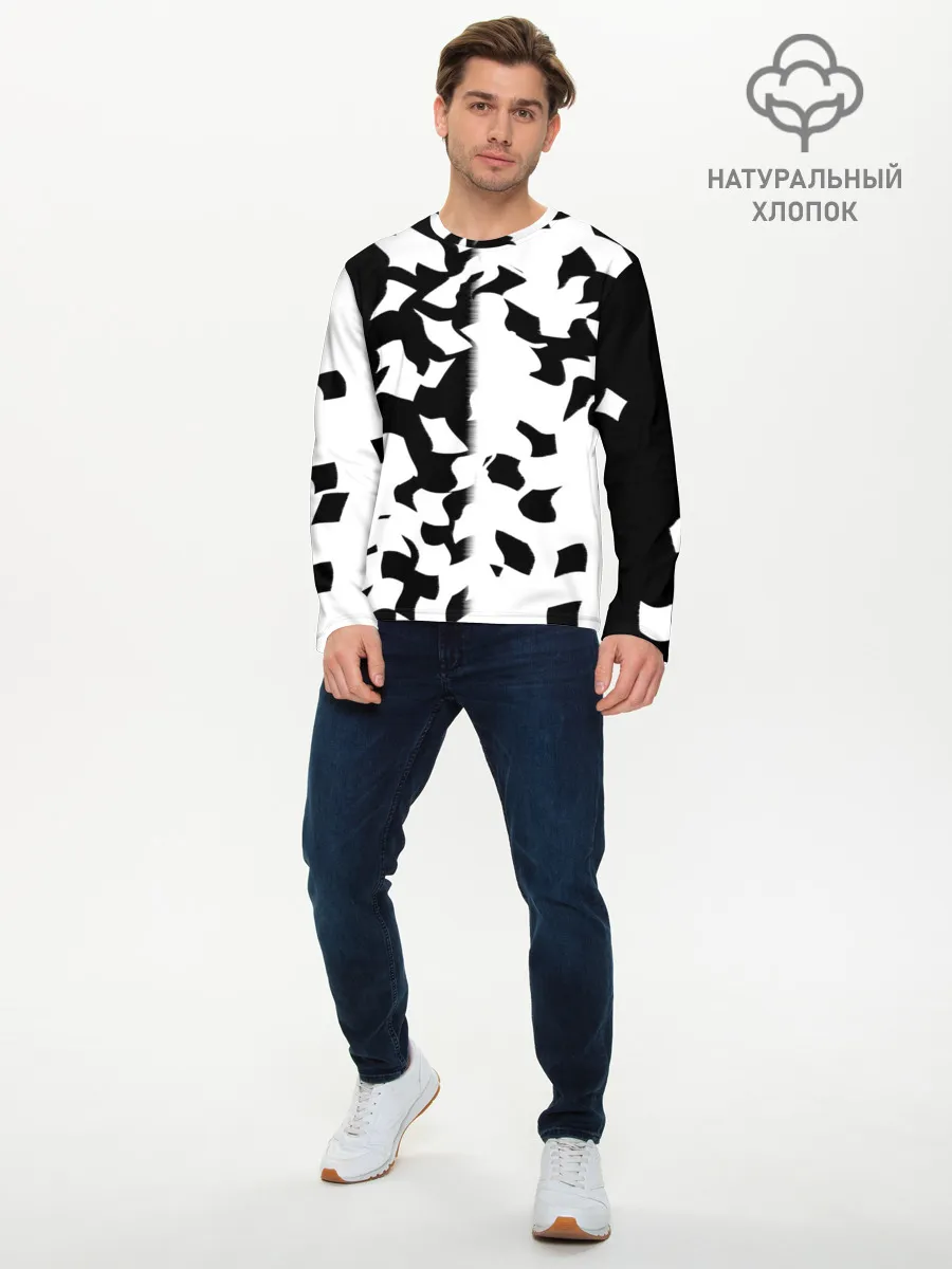 Мужской лонгслив базовый / черно-белый камуфляж