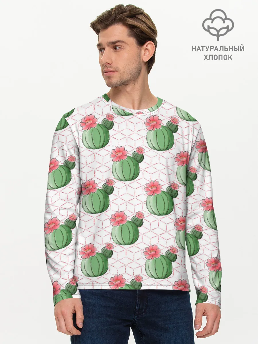 Мужской лонгслив базовый / Паттерн из кактусов