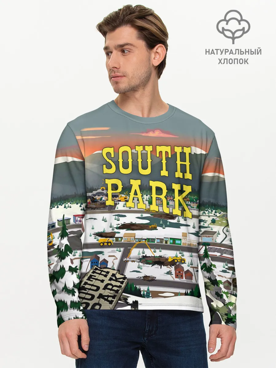 Мужской лонгслив базовый / Южный Парк разрушенный город