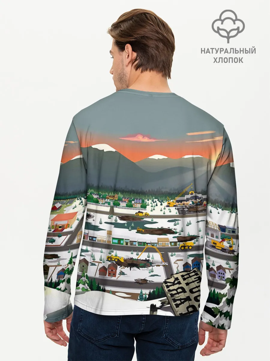 Мужской лонгслив базовый / Южный Парк разрушенный город