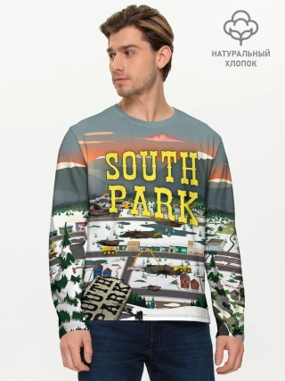 Мужской лонгслив базовый / Южный Парк разрушенный город
