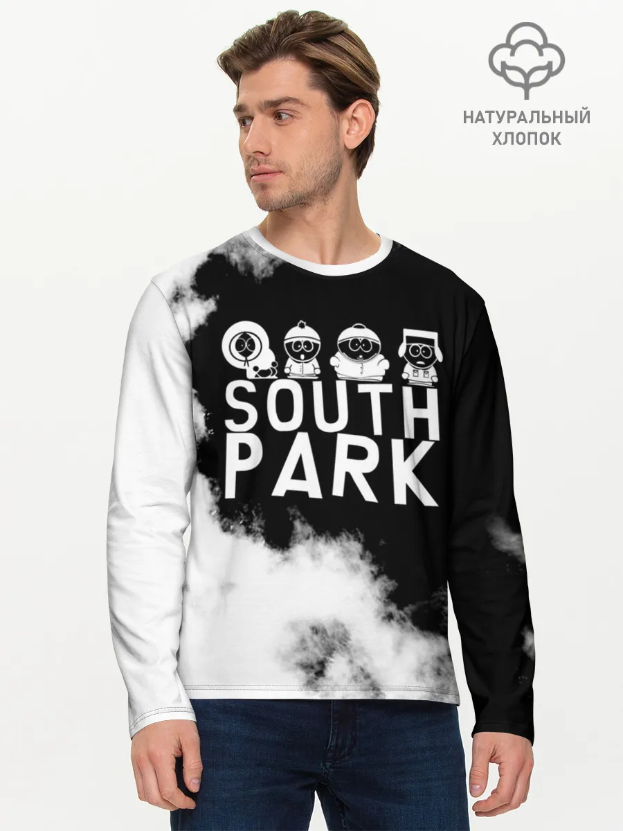 Мужской лонгслив базовый / Все пацаны на черном фоне Южный Парк