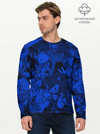 Мужской лонгслив базовый / SONIC BLUE PATTERN | СИНИЙ ЁЖ
