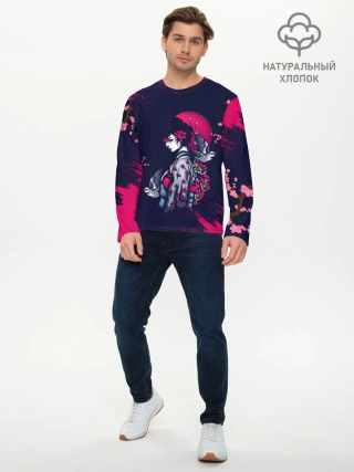 Мужской лонгслив базовый / ДЕВУШКА В КИМОНО И ПТИЦАМИ