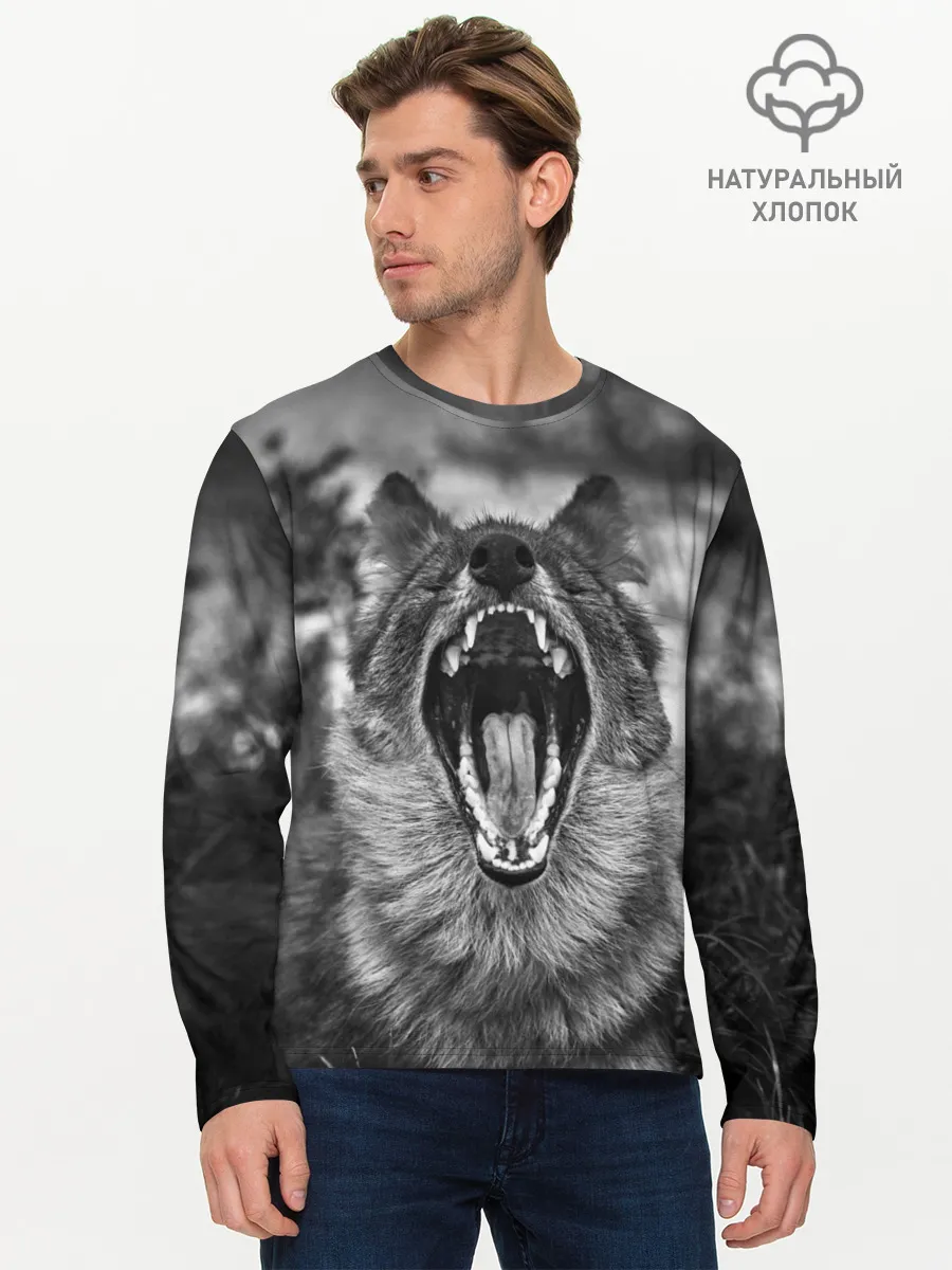 Мужской лонгслив базовый / Волчья пасть, зевает