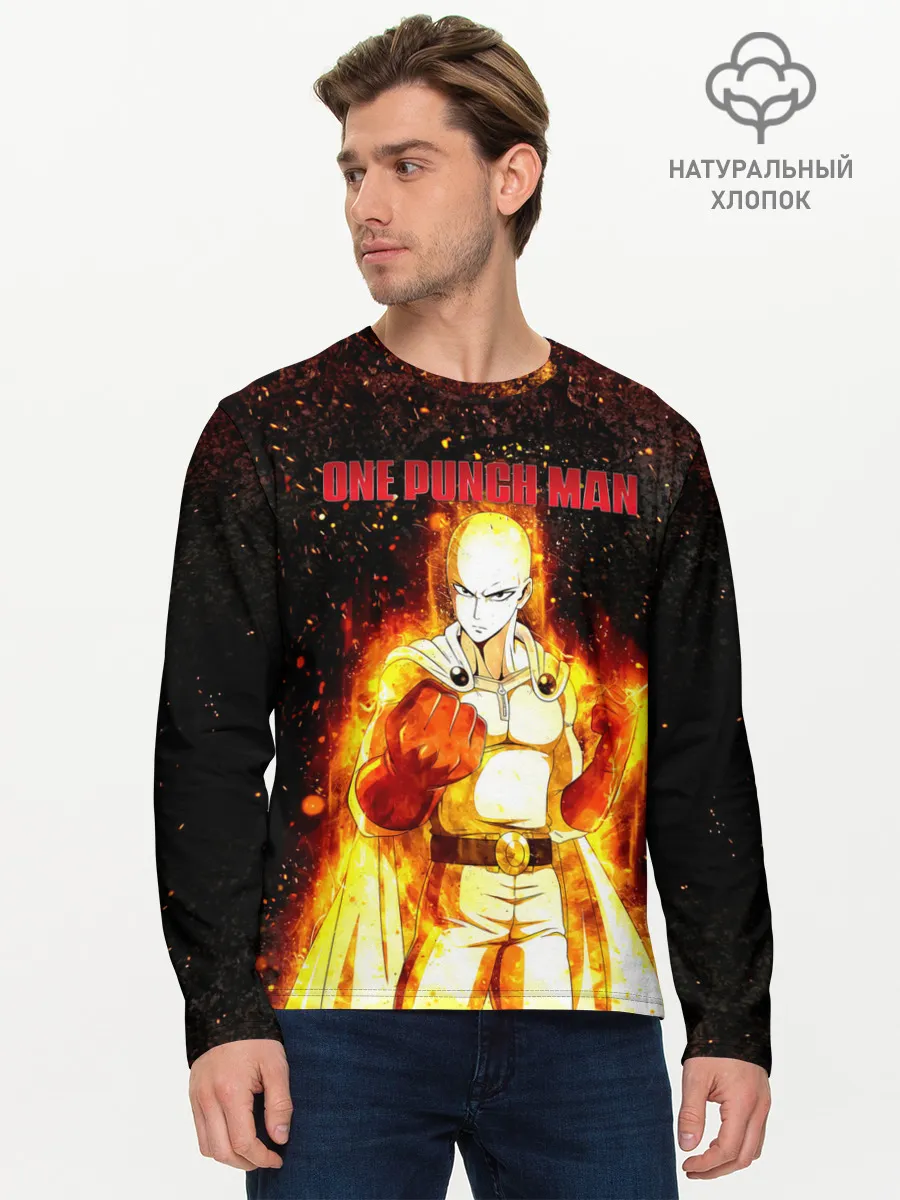 Мужской лонгслив базовый / Сайтама в огне | One Punch-Man