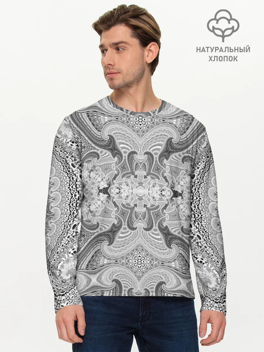 Мужской лонгслив базовый / Черно-белый абстрактный узор.