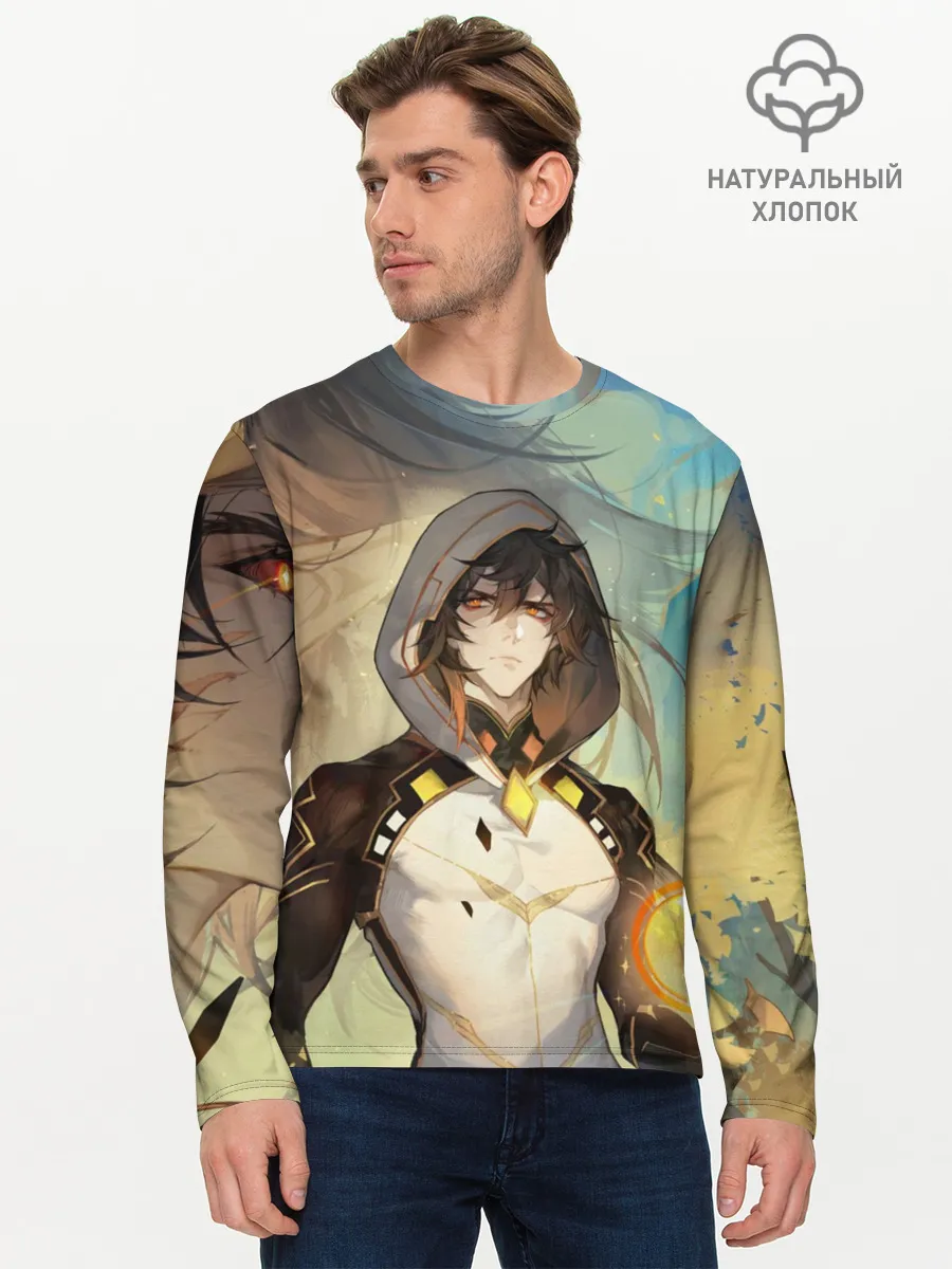 Мужской лонгслив базовый / Чжун Ли, Zhongli, Genshin Impact