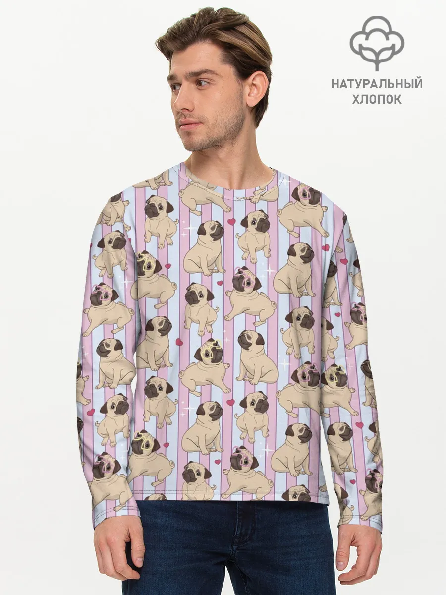 Мужской лонгслив базовый / Забавные Мопсы