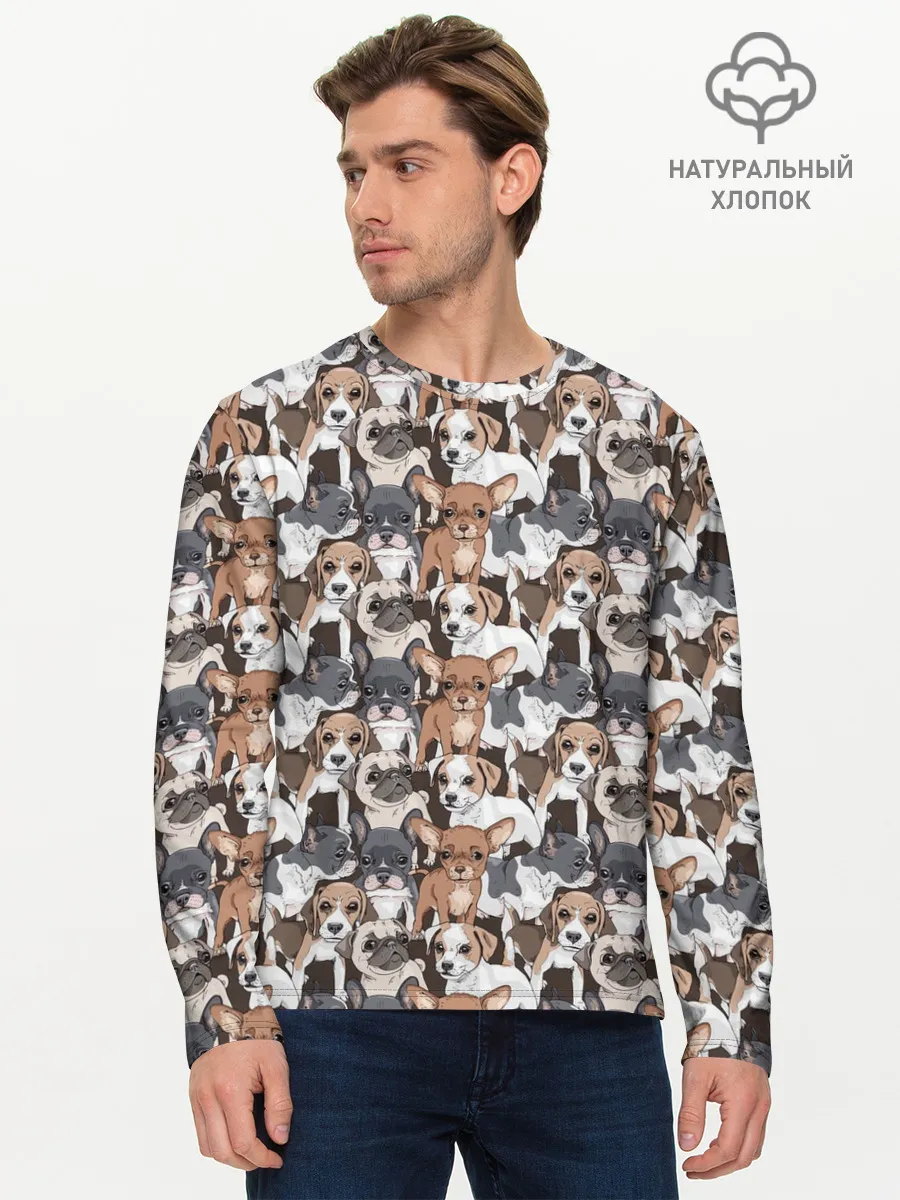 Мужской лонгслив базовый / Щенки Разных Пород