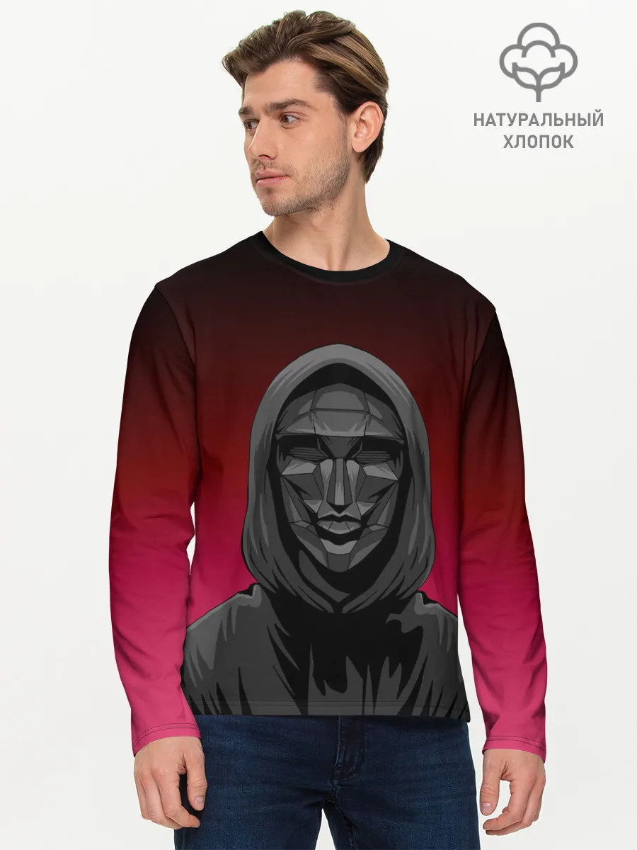 Мужской лонгслив базовый / Распорядитель игры на черно розовом фоне