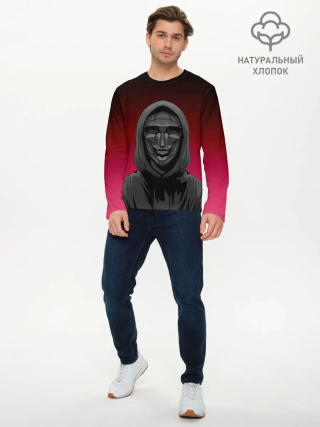 Мужской лонгслив базовый / Распорядитель игры на черно розовом фоне