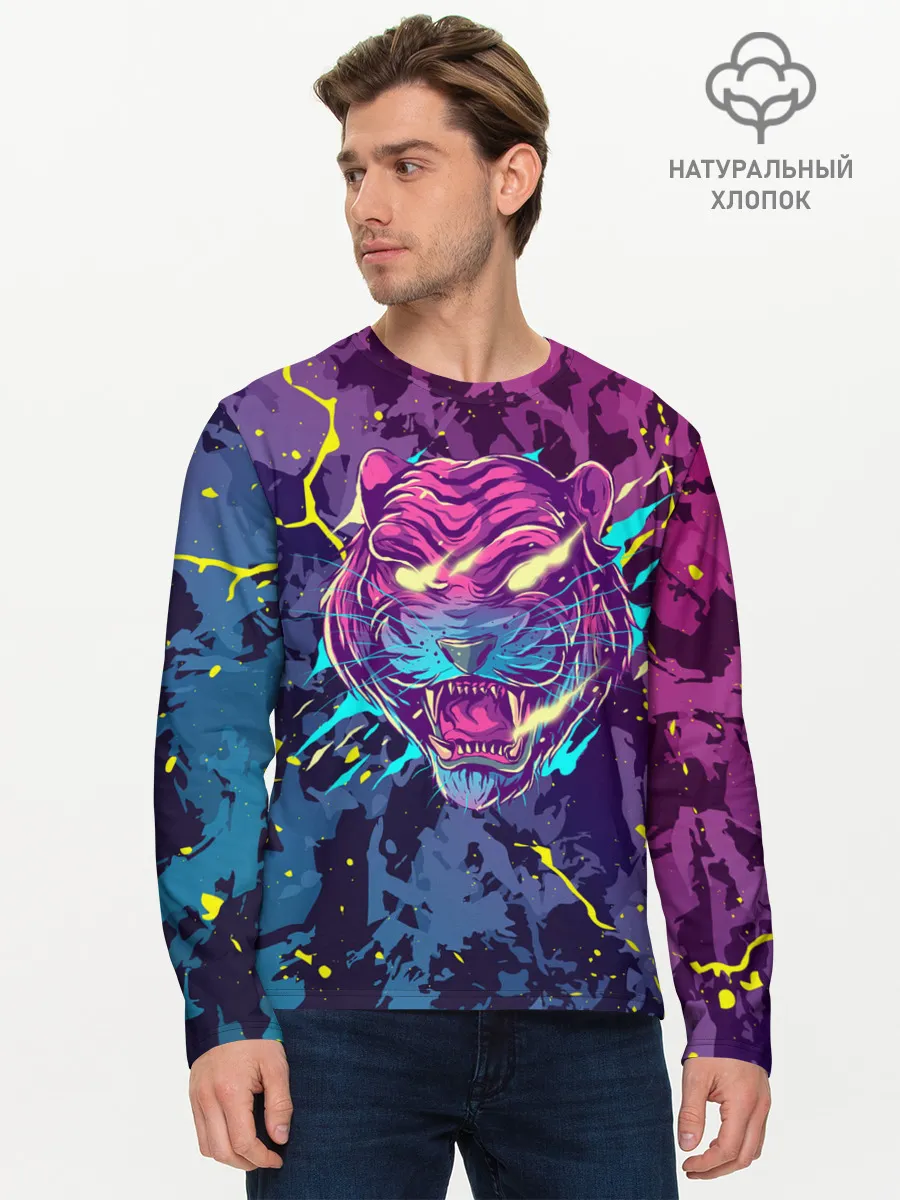 Мужской лонгслив базовый / НЕОНОВЫЙ ТИГР / NEON TIGER