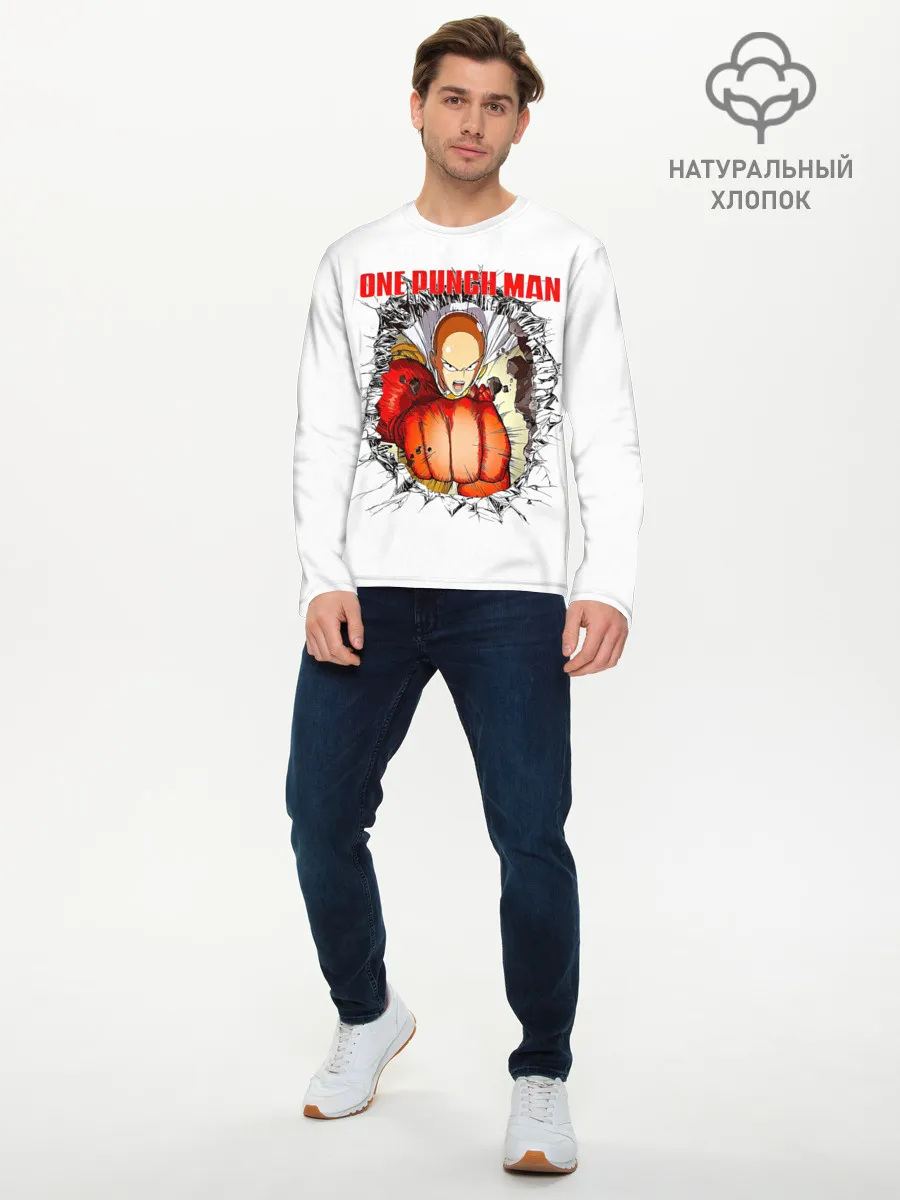 Мужской лонгслив базовый / Удар сквозь стену One Punch-Man