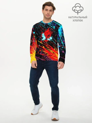 Мужской лонгслив базовый / Cyberpunk 2077 Цветные брызги.