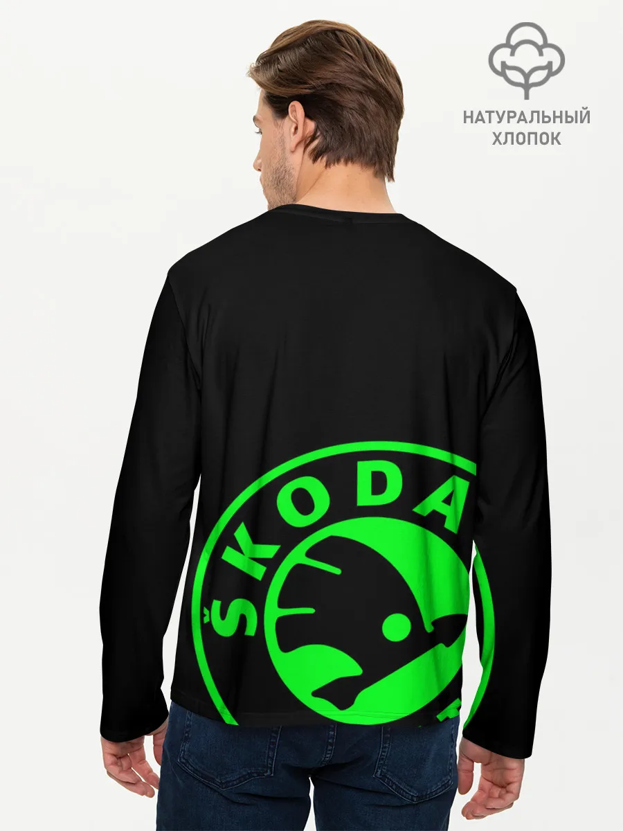 Мужской лонгслив базовый / SKODA GREEN LOGO BLACK STYLE