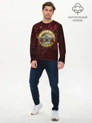 Мужской лонгслив базовый / Лого GNR в розах