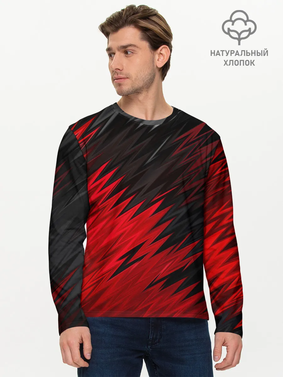 Мужской лонгслив базовый / ЧЁРНО КРАСНЫЕ КРАСКИ | RED BLACK STRIPES
