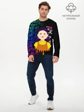 Мужской лонгслив базовый / ИГРА В КАЛЬМАРА / SQUID GAME / КУКЛА / УЗОР
