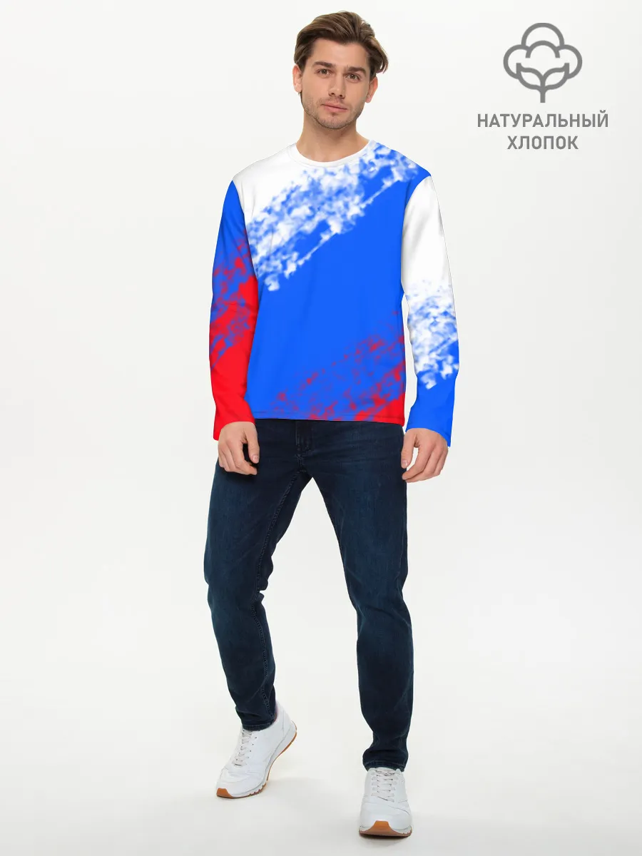 Мужской лонгслив базовый / Флаг РФ триколор
