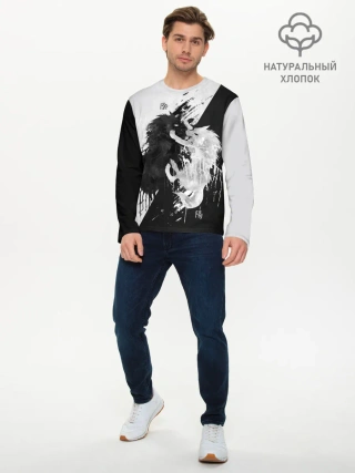 Мужской лонгслив базовый / ИНЬ ЯНЬ ВОЛКИ ЧЁРНО БЕЛЫЙ