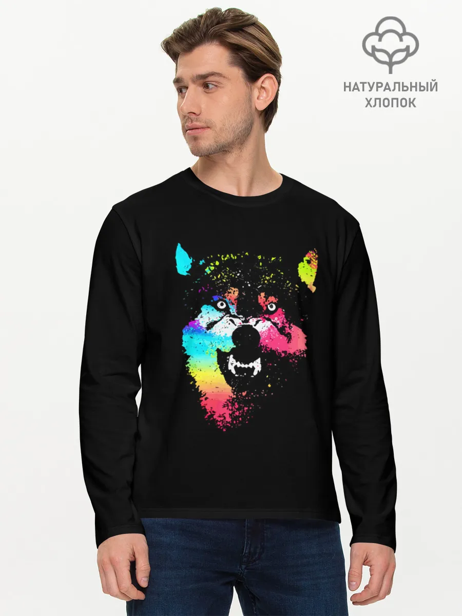 Мужской лонгслив базовый / Неоновый свирепый волк