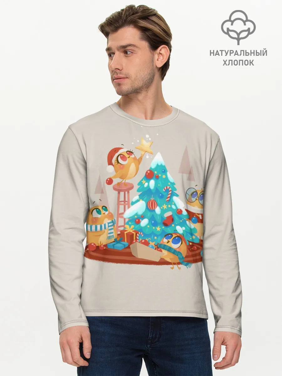 Мужской лонгслив базовый / Зверята празднуют новый год