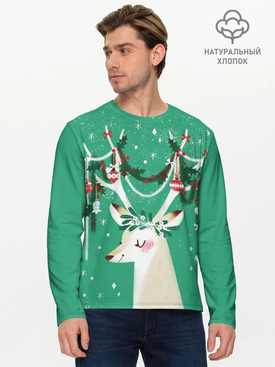 Мужской лонгслив базовый / Олень. Новый год